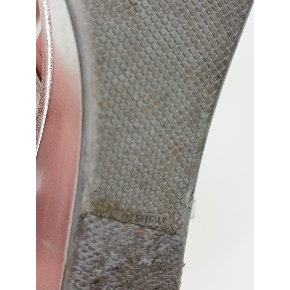 B5 Prada Metallic Leather Wedge Sandals 9.5 Silver T-Strap Medallion Strappy - Picture 7 of 14